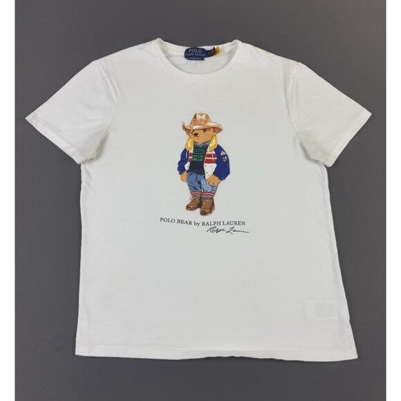 Polo Bear Ralph Lauren Cowboy Womens White Shirt Medium Streetwear Hype Tee - Picture 1 of 13